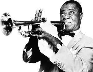 Louis Armstrong tooting his horn
