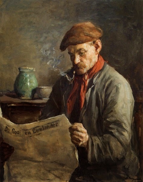 Painting of a man reading the paper